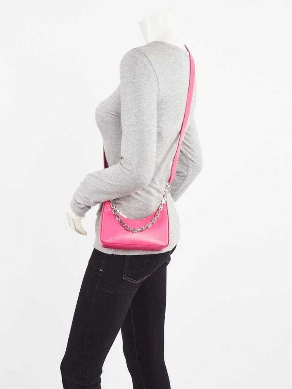 Givenchy Hot Pink Smooth Leather Mini Moon Cut Out Shoulder Bag - Picture 2 of 12
